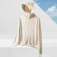 Women’s UPF 50+ Ice Silk Sun Protection Jacket – Cooling, Lightweight, Detachable Hood & Ponytail Slot