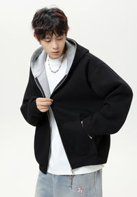 Contrast-Color Zip-Up Hoodie