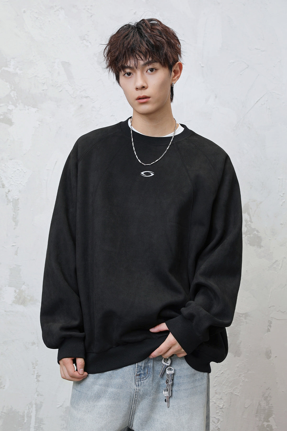 Men’s Faux Suede Crew Neck Sweatshirt – Heavyweight Fall & Winter Pullover