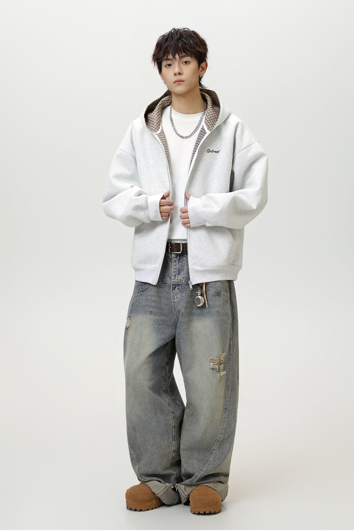 Men’s Houndstooth Contrast Zip-Up Hoodie