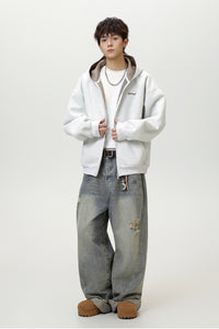 Men’s Houndstooth Contrast Zip-Up Hoodie