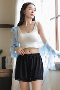 Women’s Loose Fit Ice Silk Lace Trim Safety Shorts – Anti-Exposure, Cooling & Breathable