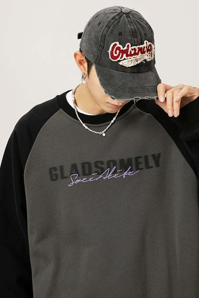 Men’s Color Contrast Patchwork Raglan Sleeve Sweatshirt – Trendy Fall & Winter Pullover