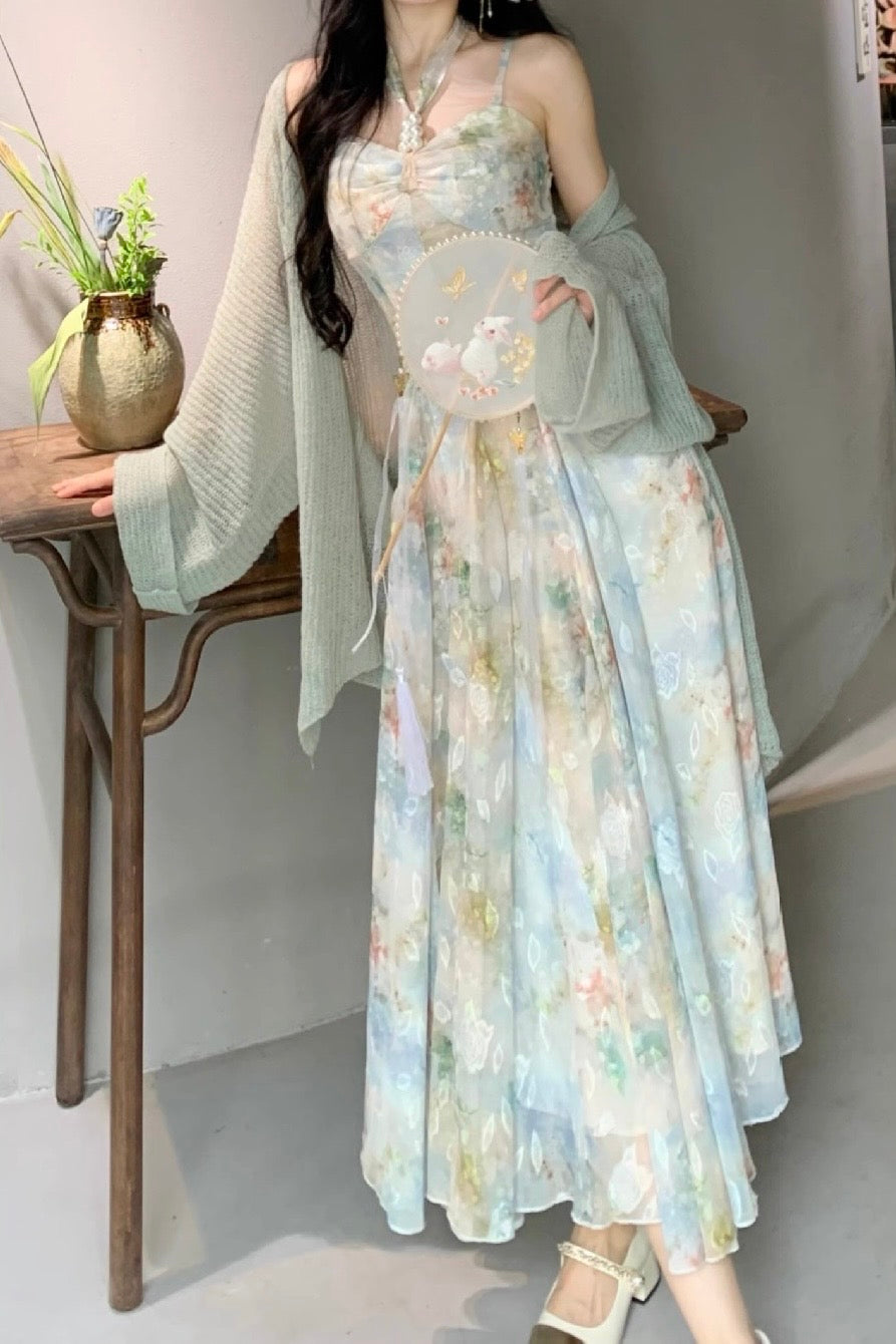 Embroidered Halter Cami Maxi Dress