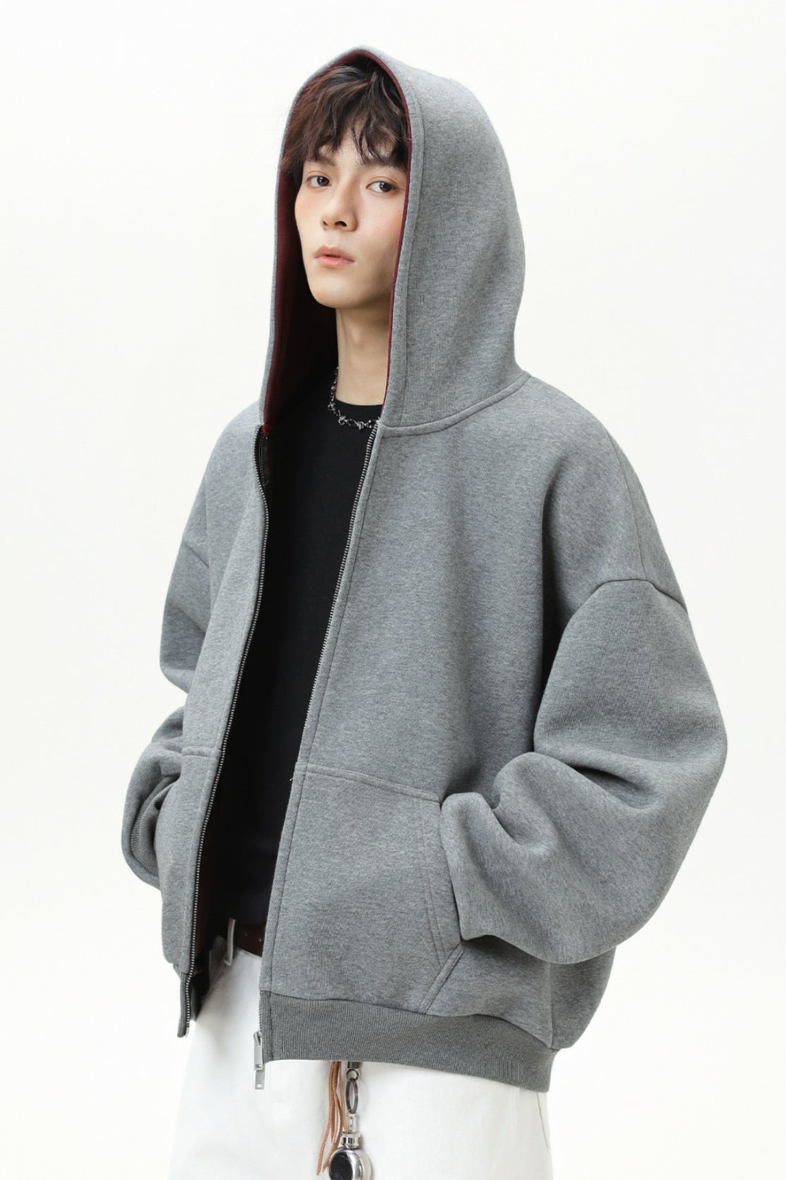 Contrast-Color Zip-Up Hoodie
