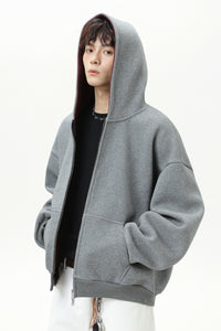 Contrast-Color Zip-Up Hoodie