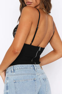 Lace V-Neck Slim Fit Camisole with Back Zipper