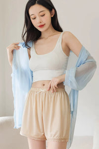 Women’s Loose Fit Ice Silk Lace Trim Safety Shorts – Anti-Exposure, Cooling & Breathable