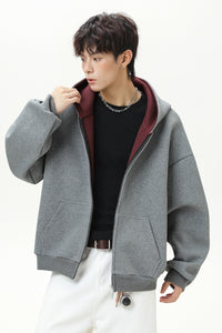 Contrast-Color Zip-Up Hoodie