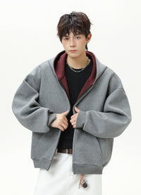 Contrast-Color Zip-Up Hoodie