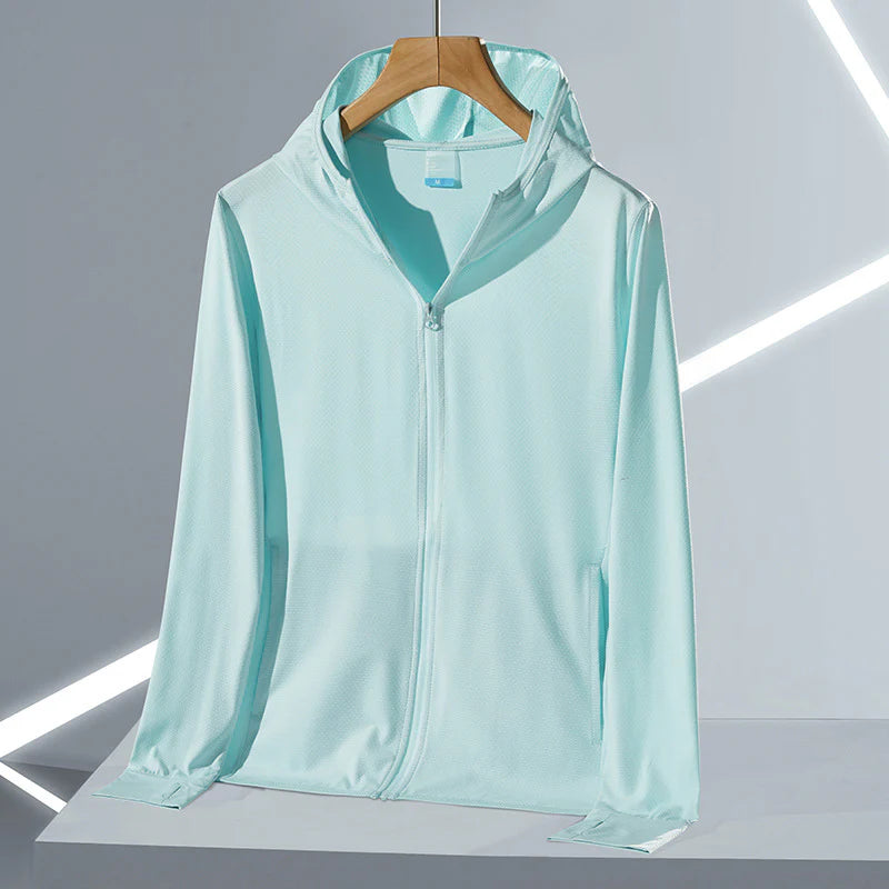 Women’s UPF 50+ Ice Silk Sun Protection Jacket – Cooling, Lightweight, Detachable Hood & Ponytail Slot