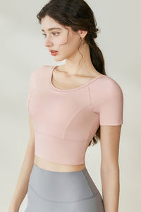 Women’s Short-Sleeve Mesh Cross-Back Workout Top – Breathable & Stylish Athletic Tee