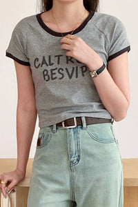 Letter Embroidery Slim Fit Short Sleeve T-Shirt