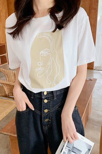 Abstract Character Print Cotton T-Shirt
