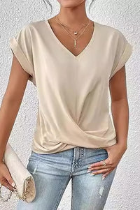 V-Neck Irregular Knot Short Sleeve T-Shirt