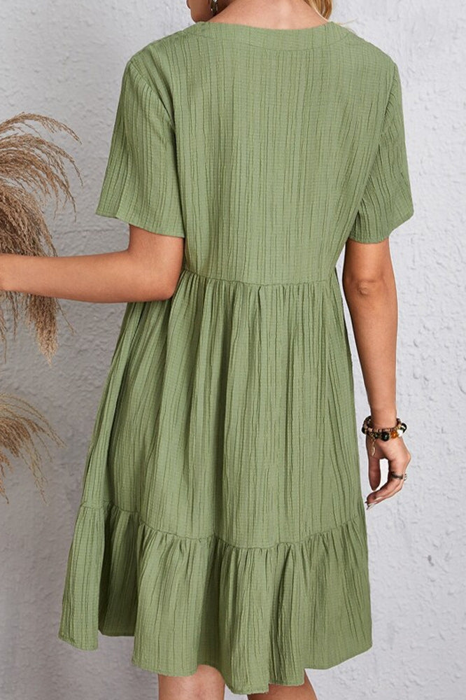 V-Neck Ruffled Short Sleeve Summer Mini Dress