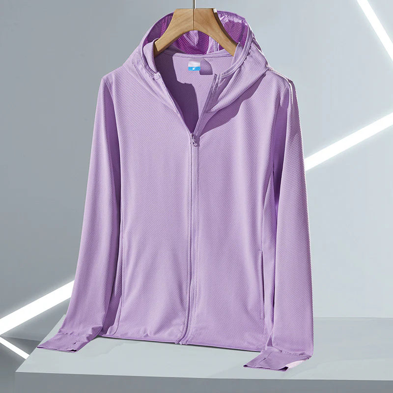 Women’s UPF 50+ Ice Silk Sun Protection Jacket – Cooling, Lightweight, Detachable Hood & Ponytail Slot
