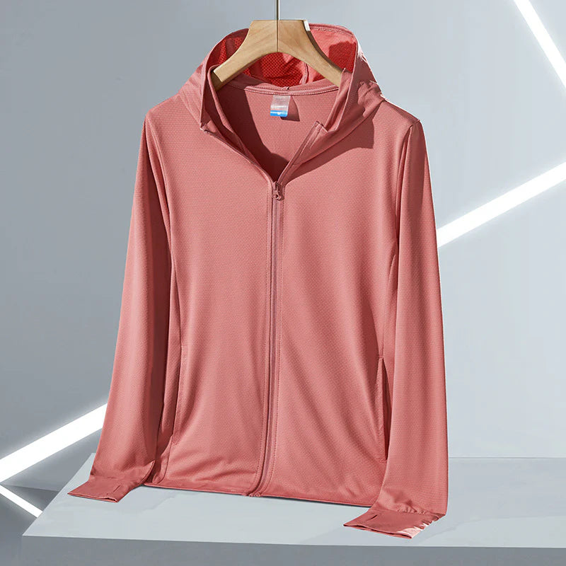 Women’s UPF 50+ Ice Silk Sun Protection Jacket – Cooling, Lightweight, Detachable Hood & Ponytail Slot