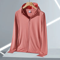 Women’s UPF 50+ Ice Silk Sun Protection Jacket – Cooling, Lightweight, Detachable Hood & Ponytail Slot