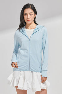 Women’s UPF 50+ Ice Silk Sun Protection Jacket – Cooling, Lightweight, Detachable Hood & Ponytail Slot