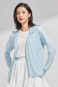 Women’s UPF 50+ Ice Silk Sun Protection Jacket – Cooling, Lightweight, Detachable Hood & Ponytail Slot