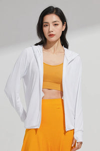 Women’s UPF 50+ Ice Silk Sun Protection Jacket – Cooling, Lightweight, Detachable Hood & Ponytail Slot