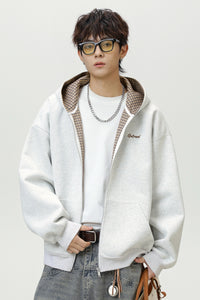 Men’s Houndstooth Contrast Zip-Up Hoodie