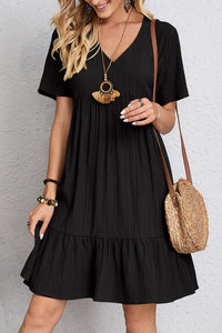 V-Neck Ruffled Short Sleeve Summer Mini Dress