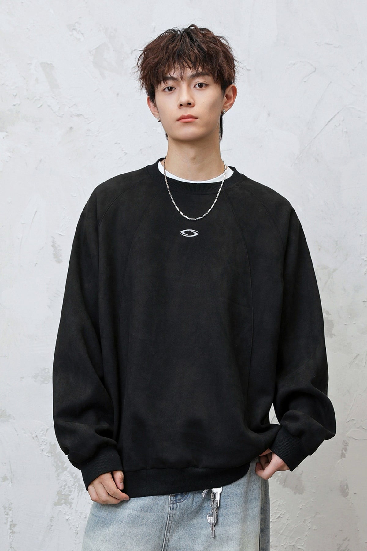 Men’s Faux Suede Crew Neck Sweatshirt – Heavyweight Fall & Winter Pullover