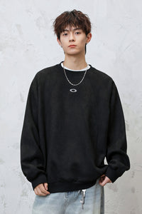 Men’s Faux Suede Crew Neck Sweatshirt – Heavyweight Fall & Winter Pullover