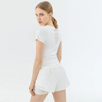 Women’s High-Stretch Yoga Short-Sleeved Sports T-Shirt – Breathable Mesh Back Design