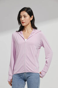 Women’s UPF 50+ Ice Silk Sun Protection Jacket – Cooling, Lightweight, Detachable Hood & Ponytail Slot