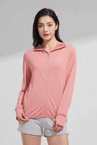 Women’s UPF 50+ Ice Silk Sun Protection Jacket – Cooling, Lightweight, Detachable Hood & Ponytail Slot