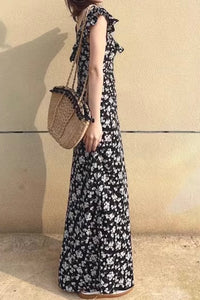 Black Floral Print Maxi Dress