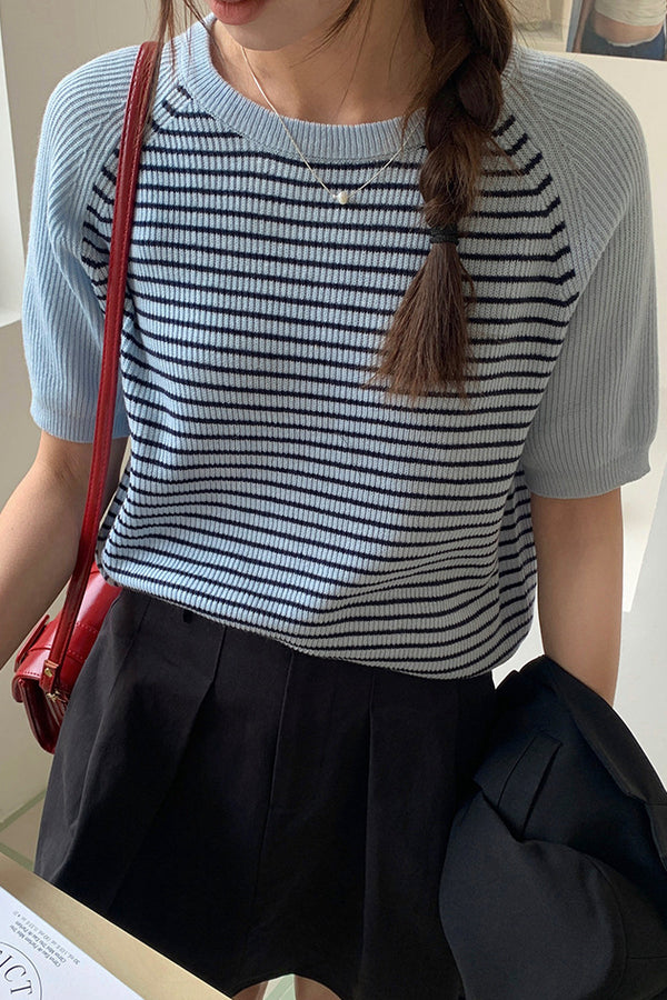 Striped Short Sleeve Knit Top