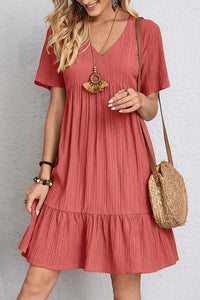 V-Neck Ruffled Short Sleeve Summer Mini Dress