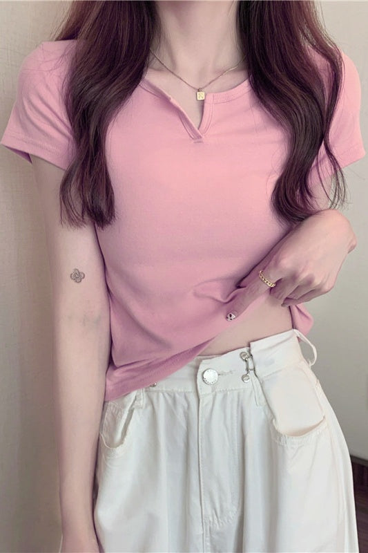 Petite V-Neck Slim Fit Crop T-Shirt