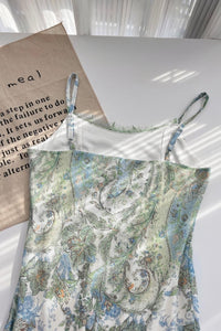 U-Neck Green Floral Cami Maxi Dress