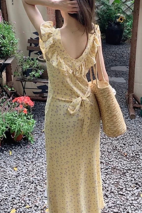 U-Neck Floral Maxi Dress
