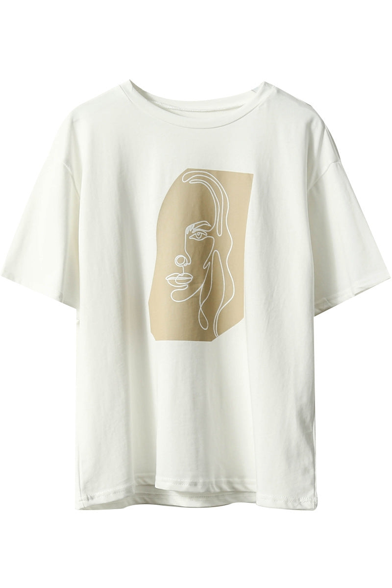 Abstract Character Print Cotton T-Shirt