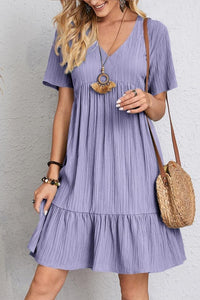 V-Neck Ruffled Short Sleeve Summer Mini Dress