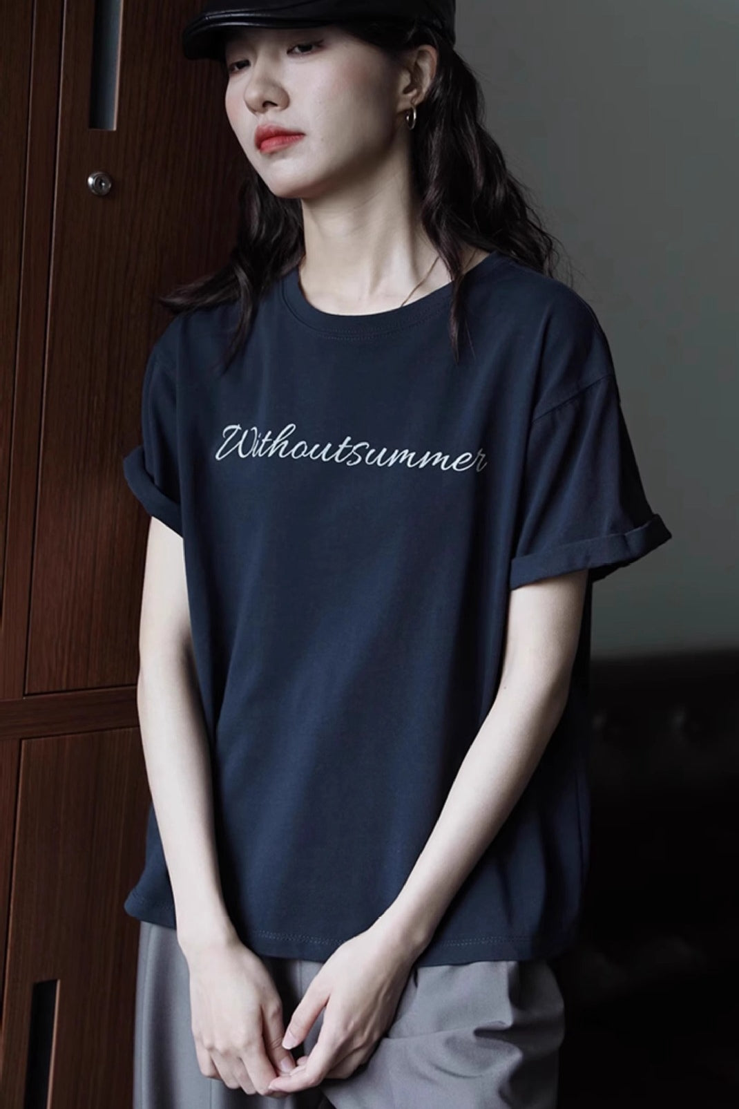 Letter Print Cotton T-Shirt