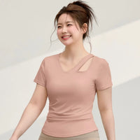 Women’s Plus Size Yoga T-Shirt – Built-In Chest Pad, Flattering Fit & Breathable Nylon