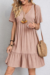 V-Neck Ruffled Short Sleeve Summer Mini Dress