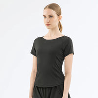Women’s High-Stretch Yoga Short-Sleeved Sports T-Shirt – Breathable Mesh Back Design