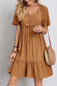 V-Neck Ruffled Short Sleeve Summer Mini Dress