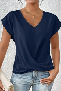 V-Neck Irregular Knot Short Sleeve T-Shirt