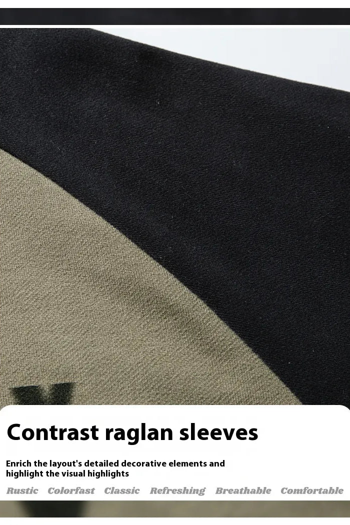 Men’s Color Block Raglan Sweatshirt – Contrast Patchwork Design