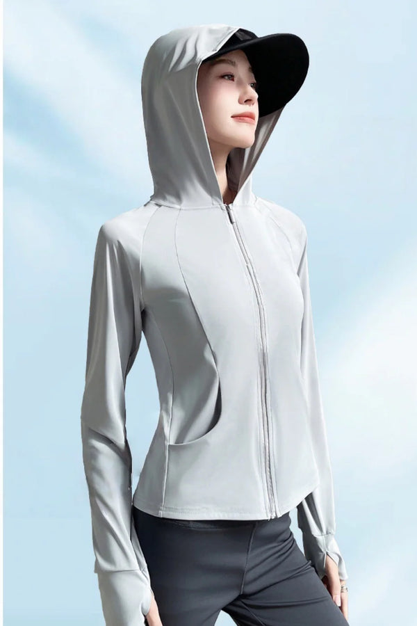 Women’s UPF 50+ Ice Silk Cooling Sun Protection Jacket – Lightweight, Breathable, with Side Pockets