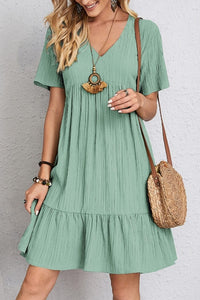 V-Neck Ruffled Short Sleeve Summer Mini Dress